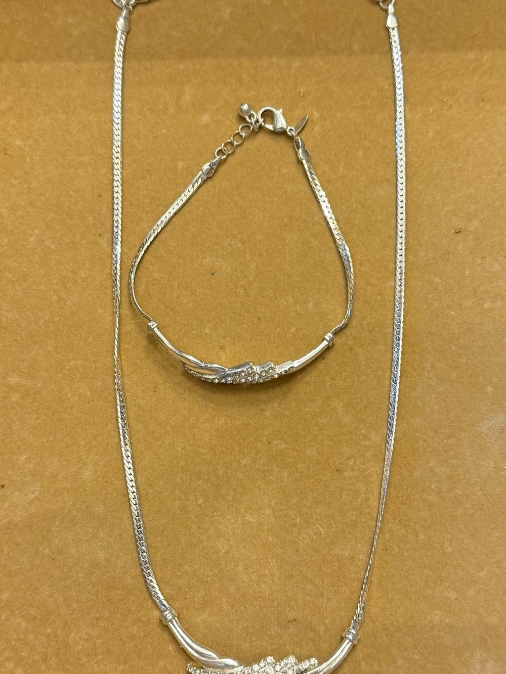 Avon Silver-Tone Necklace and Bracelet Set with Crystal Accents